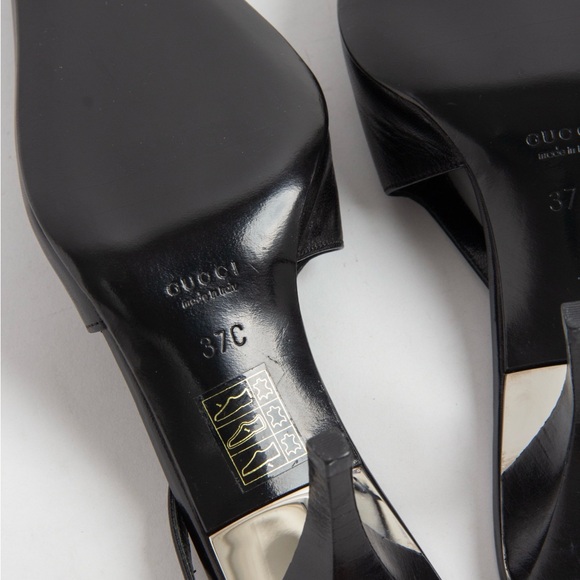 SOLD— Gucci Black Square Toe Crystal G Slingback Heels - Picture 9 of 11